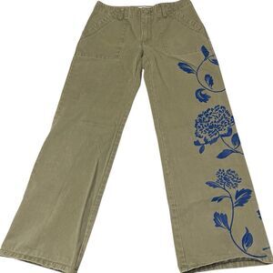 Tommy Hilfiger Floral Pants Wide Leg Cargo Khaki Size 4 Y2K Vintage